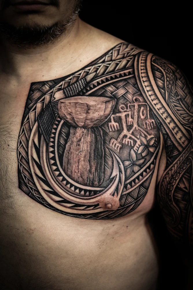 Polynesian chest piece tattoo by IslandTAT San Diego