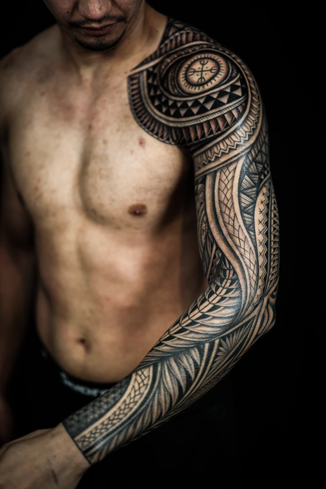 Polynesian chest panel tattoo by IslandTAT in San Diego